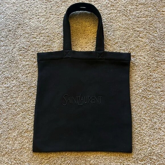 Saint Laurent Black Embroidered Fleece Tote Bag - Picture 1 of 6